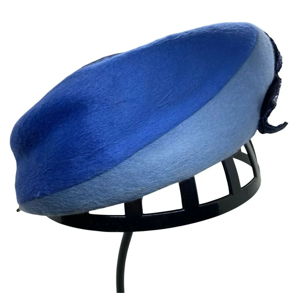 Pillbox Hat Vintage 50s B Forman Sons Womens Blue Fitted Beaded Chic Size 6-5/8 - Picture 2 of 16